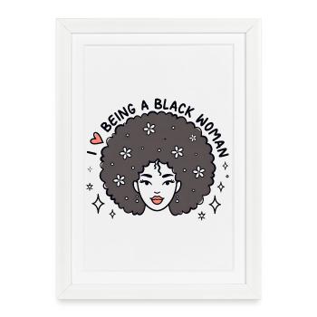 J’adore être une femme noire Afro Pride Design - Affiche encadrée (27 × 37 cm) - blanc - Devant