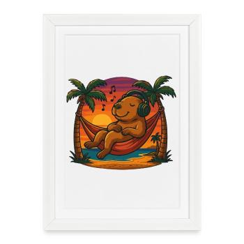 Casque de musique relaxante de hamac capybara Sunset - Affiche encadrée (27 × 37 cm) - blanc - Devant