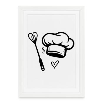 Chef Chopeau & Fouet Cœur - Cuisiner avec amour - Affiche encadrée (27 × 37 cm) - blanc - Devant