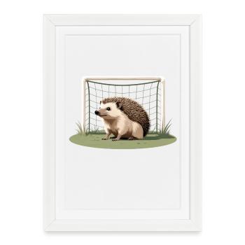 Hedgehog in front of goal in football field - Framed poster (27 × 37 cm) - white - Front