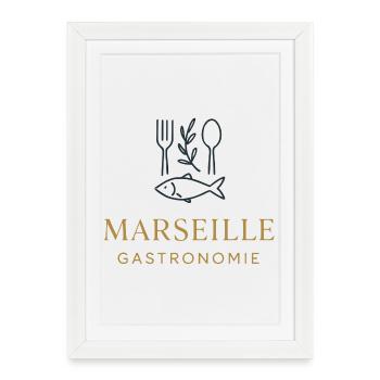 Marseille Gastronomie Bouillabaisse Design Poisson - Affiche encadrée (27 × 37 cm) - blanc - Devant