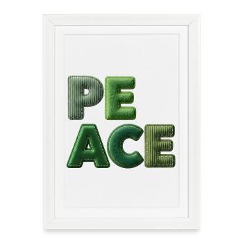 Lettrage nature vert patchwork de paix - Affiche encadrée (27 × 37 cm) - blanc - Devant