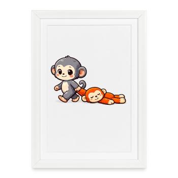 Baby Monkey Punch - Gerahmtes Poster (27 × 37 cm) - Weiß - Vorne