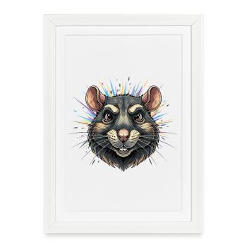 Tête de rat colorée avec éruption colorée - Affiche encadrée (27 × 37 cm) - blanc - Devant
