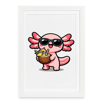 Axolotl Coconut Kawaii with Sunglasses - Framed poster (27 × 37 cm) - white - Front