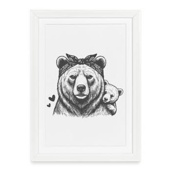 Mama Bär mit Kind - Gerahmtes Poster (27 × 37 cm) - Weiß - Vorne