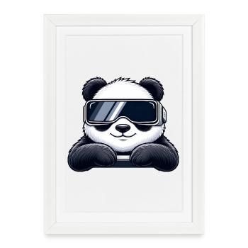 Cool Panda Cartoon VR Gamer Relax Relax - Affiche encadrée (27 × 37 cm) - blanc - Devant