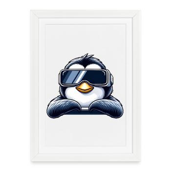 Cool Penguin Cartoon Gamer VR Relaxation Relax - Framed poster (27 × 37 cm) - white - Front