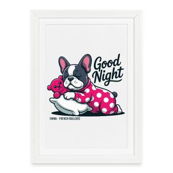 Bonne nuit Emma Bouledogue français qui dort - Affiche encadrée (27 × 37 cm) - blanc - Devant