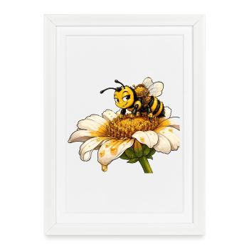 abeille, apiculteur, nid d’abeille, fleurs, insecte des prairies, - Affiche encadrée (27 × 37 cm) - blanc - Devant