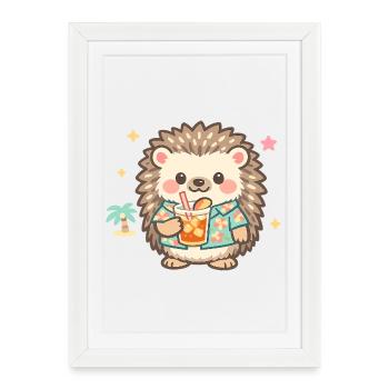 Hawaiian hedgehog with drink - Framed poster (27 × 37 cm) - white - Front