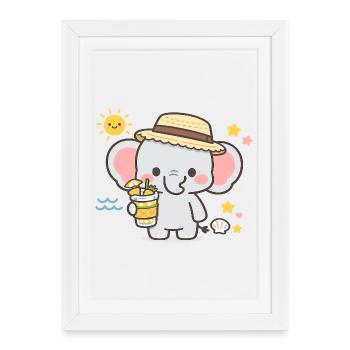 Summer elephant with drink - Framed poster (27 × 37 cm) - white - Front