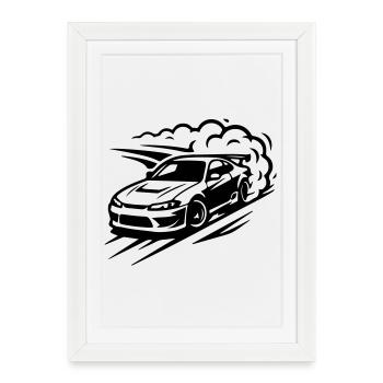 Dérapage automobile - Affiche encadrée (27 × 37 cm) - blanc - Devant