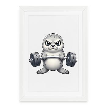 Seal seal weightlifter fitness bodybuilder - Affiche encadrée (27 × 37 cm) - blanc - Devant