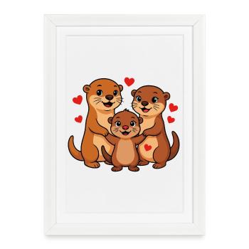 Famille des loutres - Affiche encadrée (27 × 37 cm) - blanc - Devant