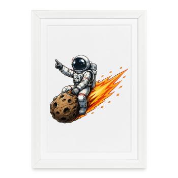 Astronaut hits meteor rocket - Framed poster (27 × 37 cm) - white - Front
