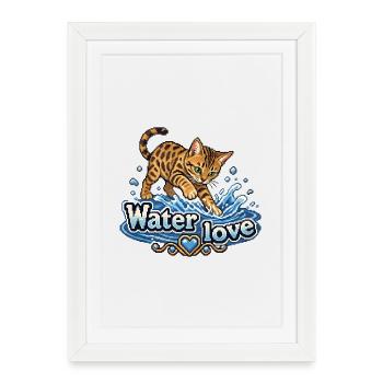 Pixel Art rétro Bengal Cat dans l’eau - Affiche encadrée (27 × 37 cm) - blanc - Devant