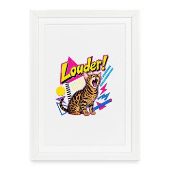 Chat perçant des années 90 de Memphis Bengal - Affiche encadrée (27 × 37 cm) - blanc - Devant