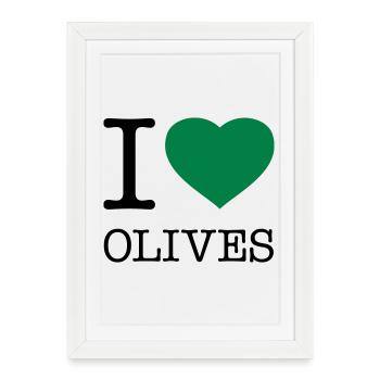J’AIME LES OLIVES Oliven - Affiche encadrée (27 × 37 cm) - blanc - Devant