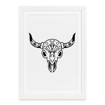 Death's head with horns - Framed poster (27 × 37 cm) - white - Front