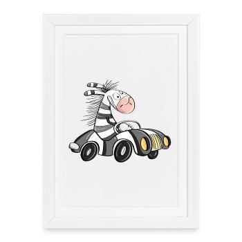 Cool Zebra Rides Car - Voiture de course comique - Affiche encadrée (27 × 37 cm) - blanc - Devant