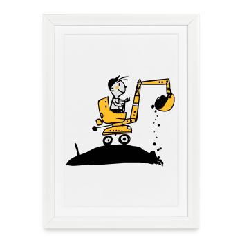 excavator t-shirt - Framed poster (27 × 37 cm) - white - Front