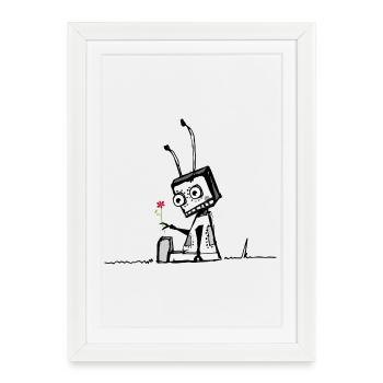 Un robot avec une fleur - Affiche encadrée (27 × 37 cm) - blanc - Devant