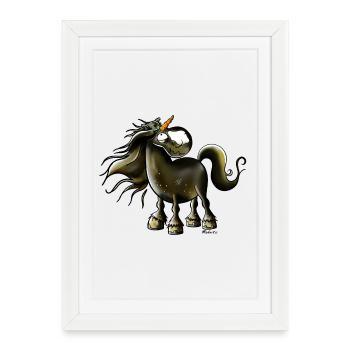 Cheval Joue Licorne - Affiche encadrée (27 × 37 cm) - blanc - Devant