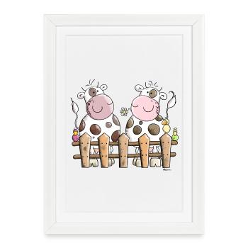 Deux Vaches heureuses - Affiche encadrée (27 × 37 cm) - blanc - Devant