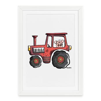 Porc conduire un tracteur - Affiche encadrée (27 × 37 cm) - blanc - Devant