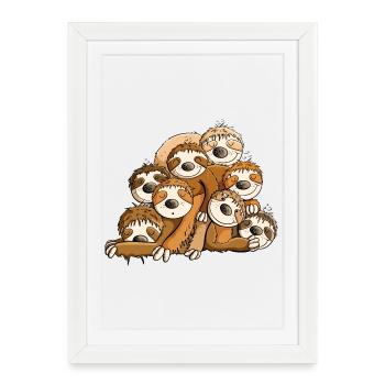 Big Sloth Heap I Chilling Animals Lazy - Framed poster (27 × 37 cm) - white - Front