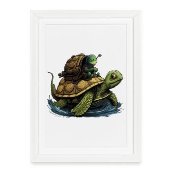 Petit escargot vert peut être vu par la tortue m - Affiche encadrée (27 × 37 cm) - blanc - Devant