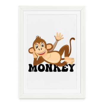 Cheerful Monkey Lounge Illustration - Framed poster (27 × 37 cm) - white - Front