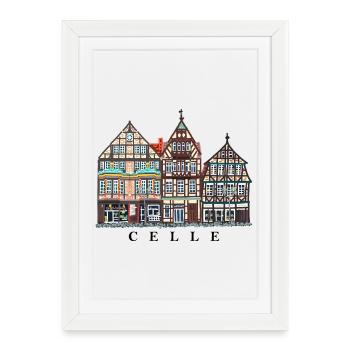 Celle, Lower Saxony, Half-timbered houses, Germany - Framed poster (27 × 37 cm) - white - Front