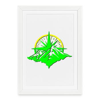 Compass With Mountain Silhouette - Framed poster (27 × 37 cm) - white - Front