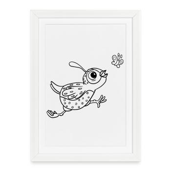 Feuille à colorier oiseau avec papillon - Affiche encadrée (27 × 37 cm) - blanc - Devant