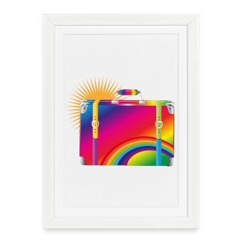 Valise de voyage arc-en-ciel - Design rétro coloré - Affiche encadrée (27 × 37 cm) - blanc - Devant