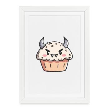 Illustration de cupcake monstre mignon - Affiche encadrée (27 × 37 cm) - blanc - Devant