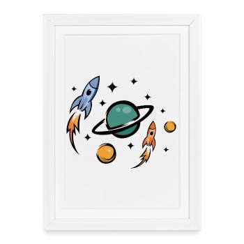 Retro Future Rockets & Planets Collage - Framed poster (27 × 37 cm) - white - Front