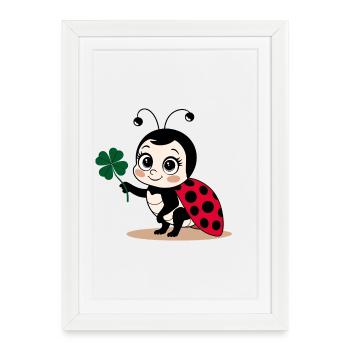 Coccinelle Trèfle Porte-bonheur Chance - Affiche encadrée (27 × 37 cm) - blanc - Devant