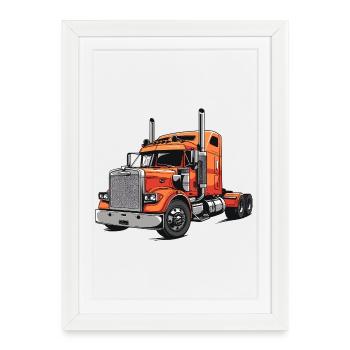 semi-camion flamme rouge illustration - Affiche encadrée (27 × 37 cm) - blanc - Devant