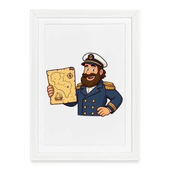 Capitaine Carte au trésor dessin animé - Affiche encadrée (27 × 37 cm) - blanc - Devant