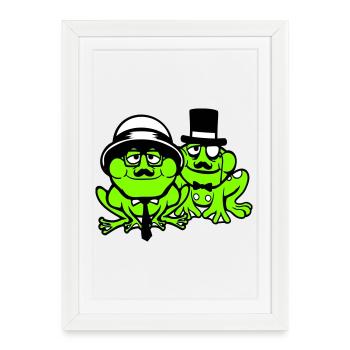 2 Frogs Sir Lunettes Empire Monocle Homme Chapeau Haut de forme - Affiche encadrée (27 × 37 cm) - blanc - Devant
