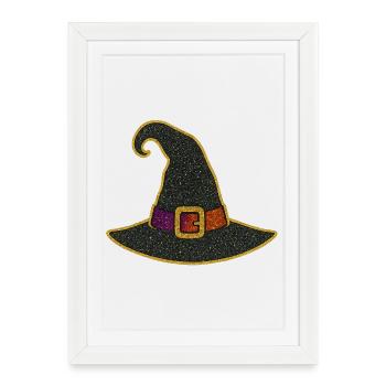 Chapeau de sorcière scintillant jante dorée - Affiche encadrée (27 × 37 cm) - blanc - Devant