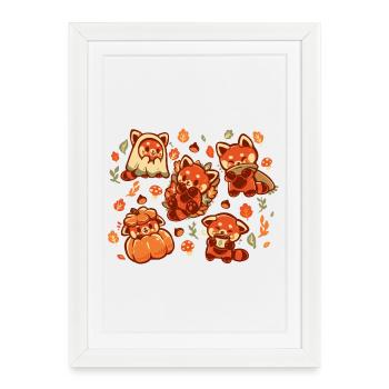 Panda roux Automne - Affiche encadrée (27 × 37 cm) - blanc - Devant