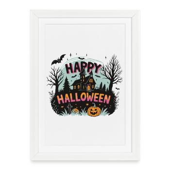 Manoir Hanté et Citrouilles Halloween - Affiche encadrée (27 × 37 cm) - blanc - Devant