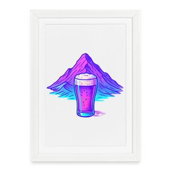 Neon beer glass in front of mountain landscape - Framed poster (27 × 37 cm) - white - Front