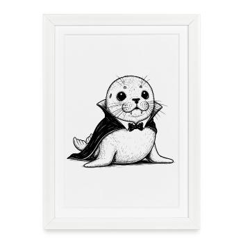 Dessin animé bébé phoque en costume de vampire - Affiche encadrée (27 × 37 cm) - blanc - Devant