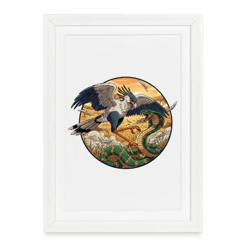 Secrétaire vs Serpent dans la lumière du soir - Affiche encadrée (27 × 37 cm) - blanc - Devant