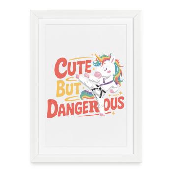 Karaté licorne mignon mais dangereux - Affiche encadrée (27 × 37 cm) - blanc - Devant